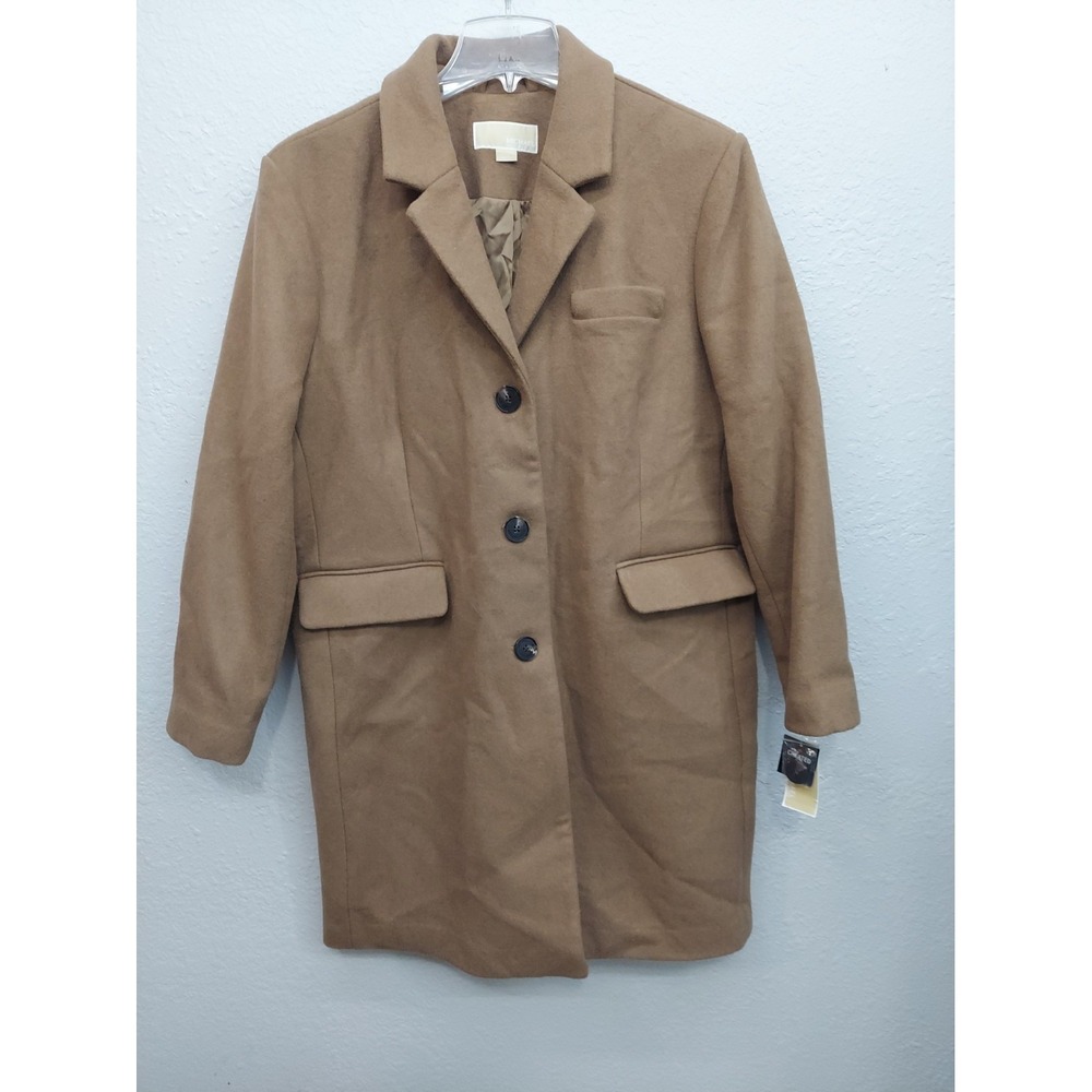 Michael Kors Coat Womens 2XL Dark Camel Brown Wool Blend Pea Long NWT
